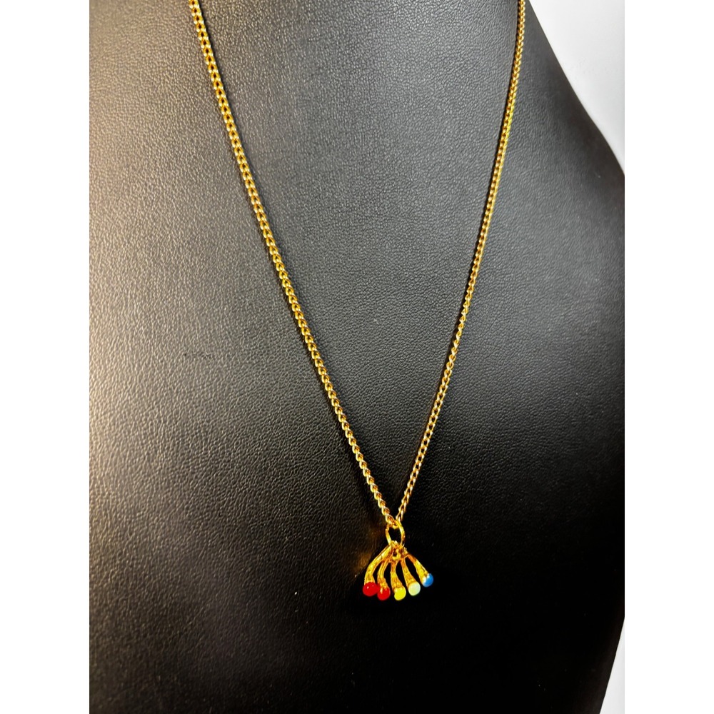 Necklace Gold Multi Color Rainbow Bead Fan Pendant Dainty Curb Chain